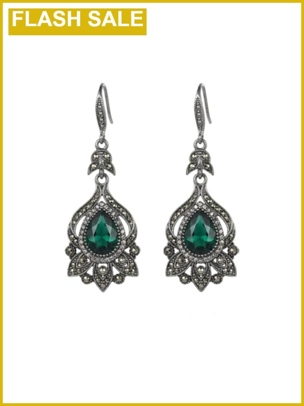 Art Deco Vintage Earrings Emerald Green Teardrop Rhinestone Dangle Drop